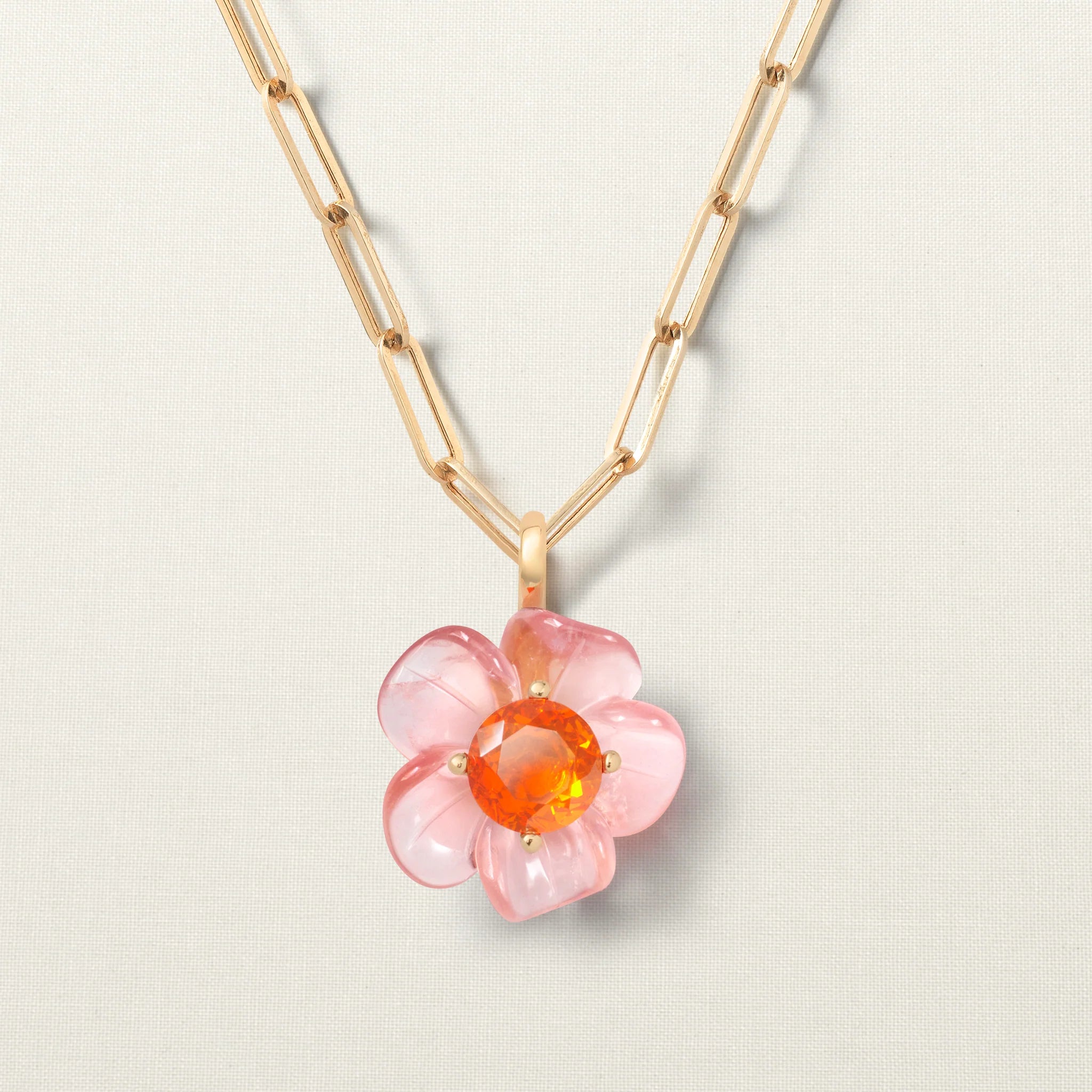Island Flower Pendant Medium Rose Quartz Fire Opal