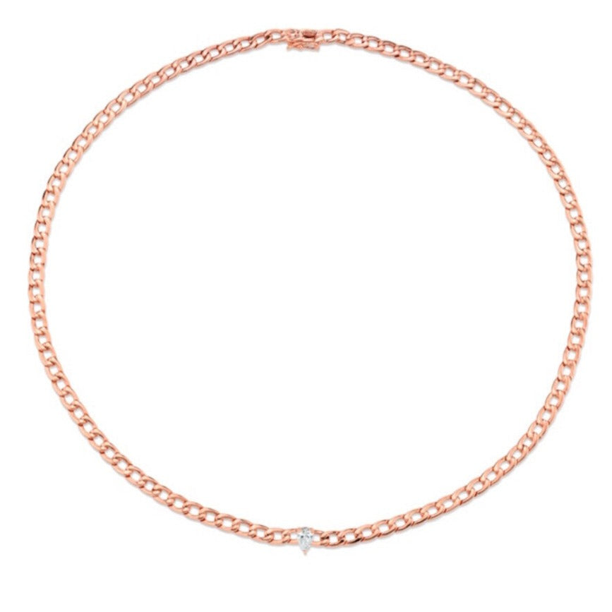 Chain Link Choker With Pear Diamond Center