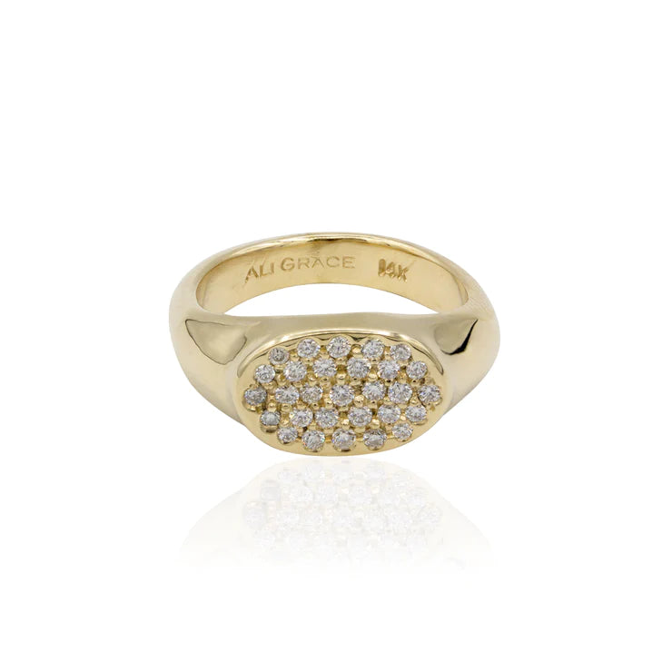 Petite Gold Signet Ring With Pavé Diamonds