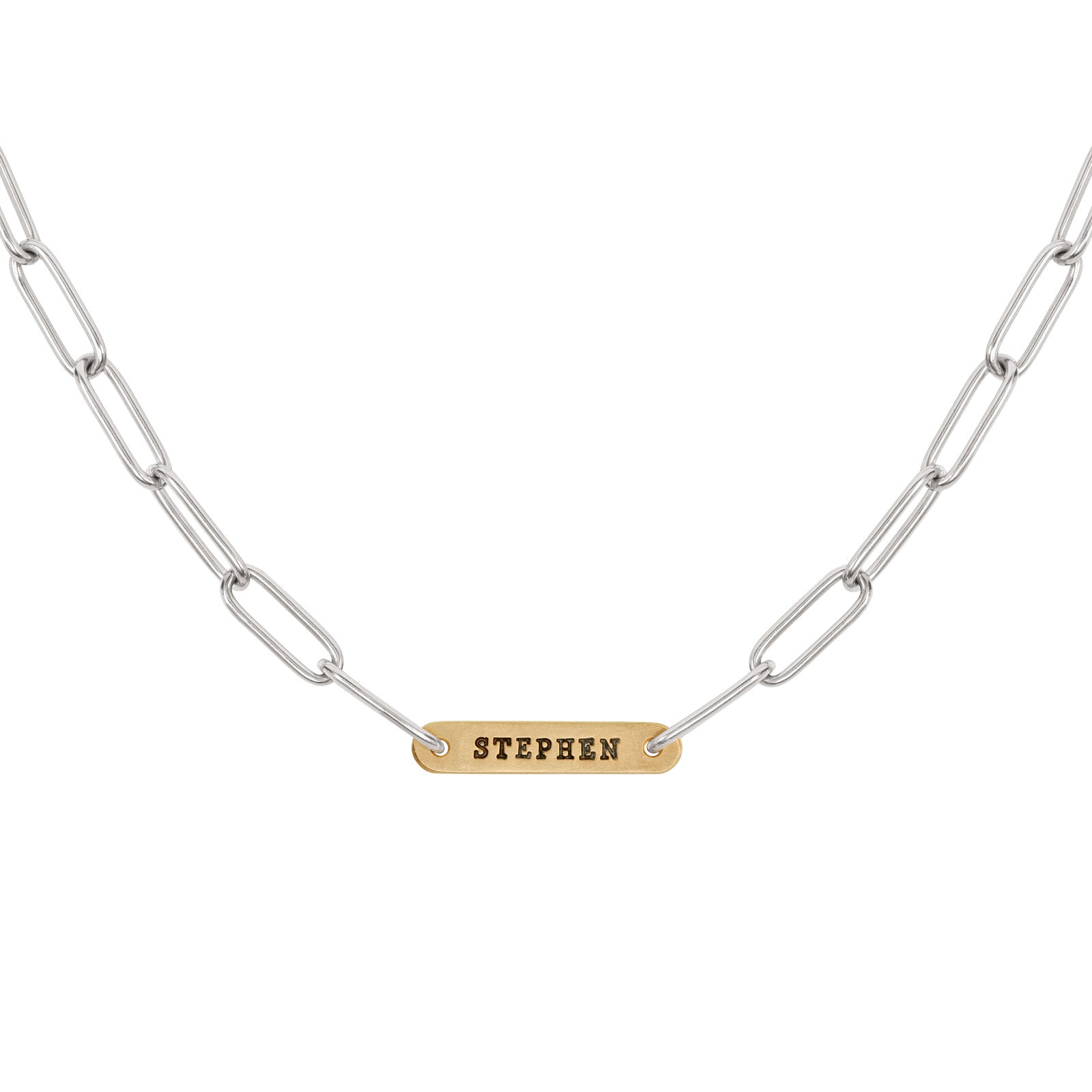 5.2mm Silver & Gold Name Flat Bar Chain