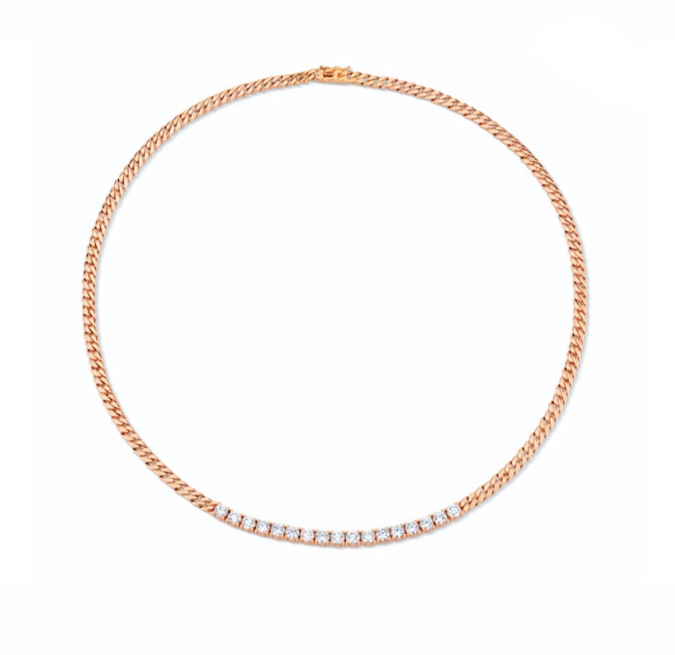 Cuban Link And Short Line Diamond Necklace