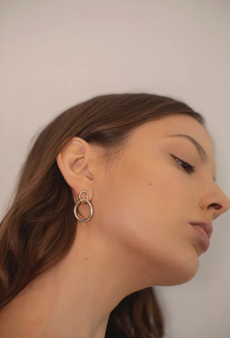 Mismatched Hoops in Sterling Silver & Gold
