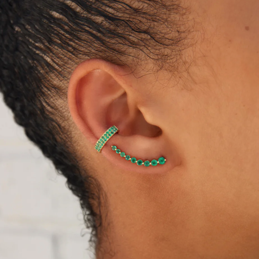 Two Row Emerald Ear Cuff