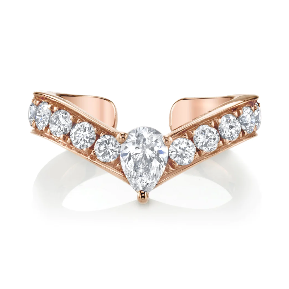 Curved Diamond Ear Cuff With Pear Diamond Center