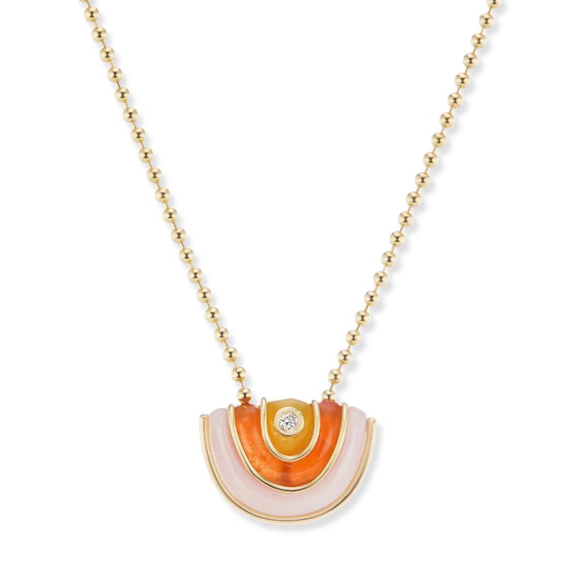 Small Marianne Pendant with Pink Opal, Carnelian, and Yellow Chalcedony