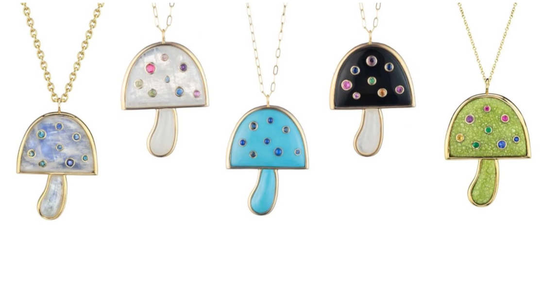Large Magic Mushroom Pendant with Blue Chalcedony & Amethyst and Pastel Sapphires
