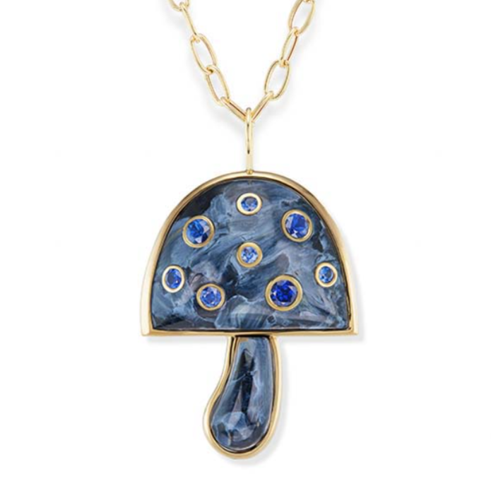 Large Magic Mushroom Pendant with Pietersite and Ombre Blue Sapphires