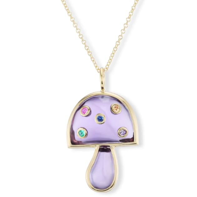 Small Magic Mushroom Pendant with Amethyst and Multi-Colored Sapphires