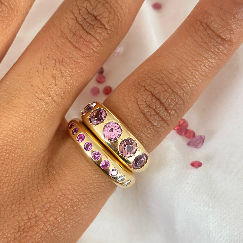 9 Round Skinny Nomad Ring - Ombré Pink Sapphire & Diamond