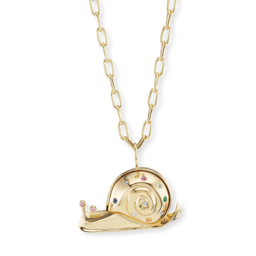 Large All Gold Snail Pendant with Sapphires & Diamonds