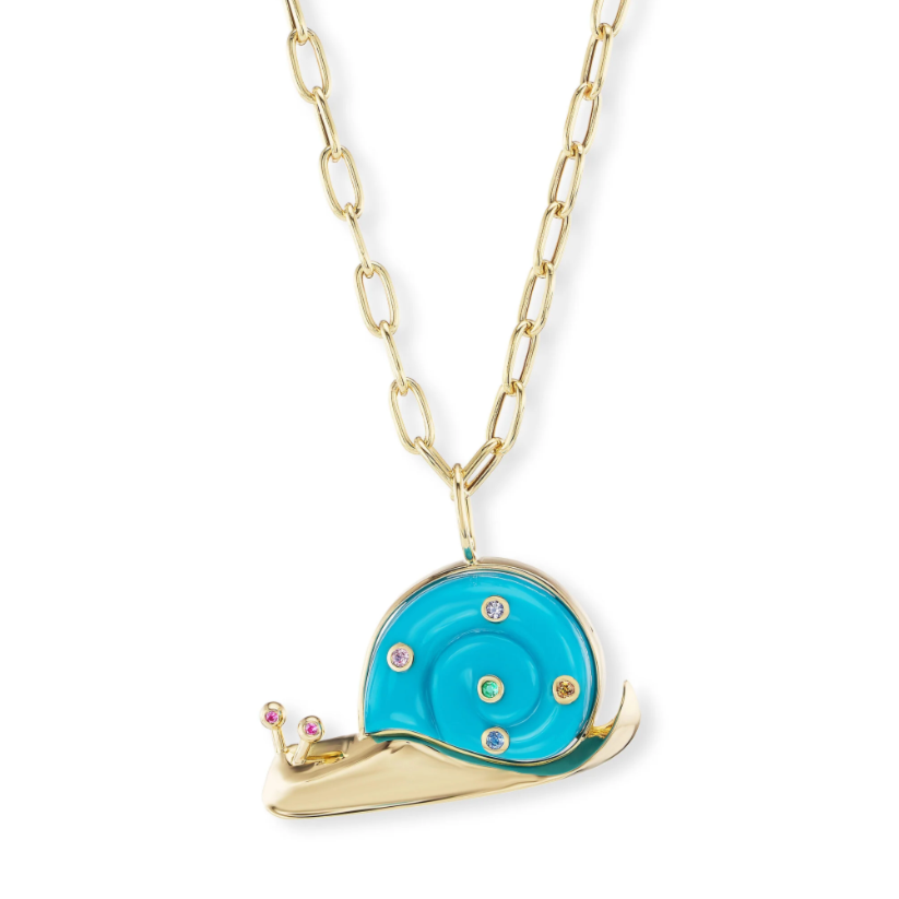 Large Snail Pendant with Carved Stone