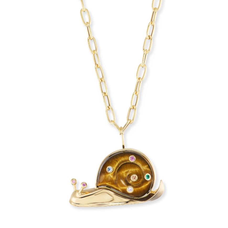 Large Snail Pendant with Carved Stone