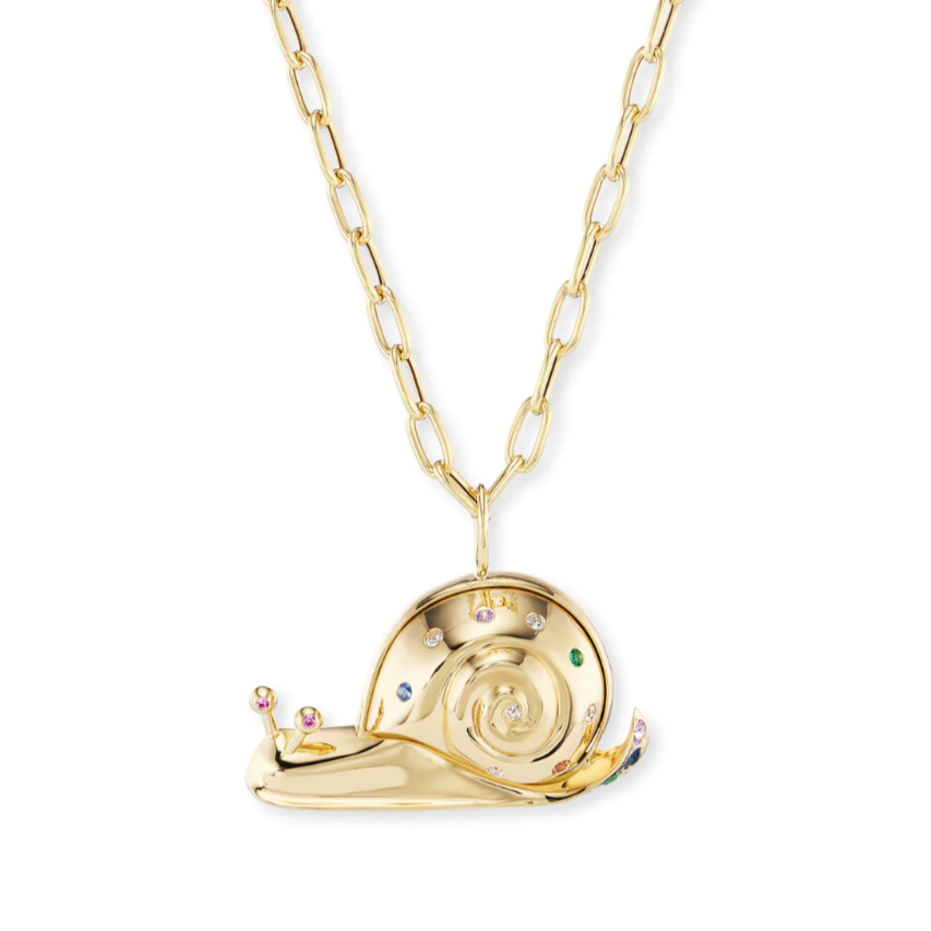 Large All Gold Snail Pendant with Pave Slime Bottom