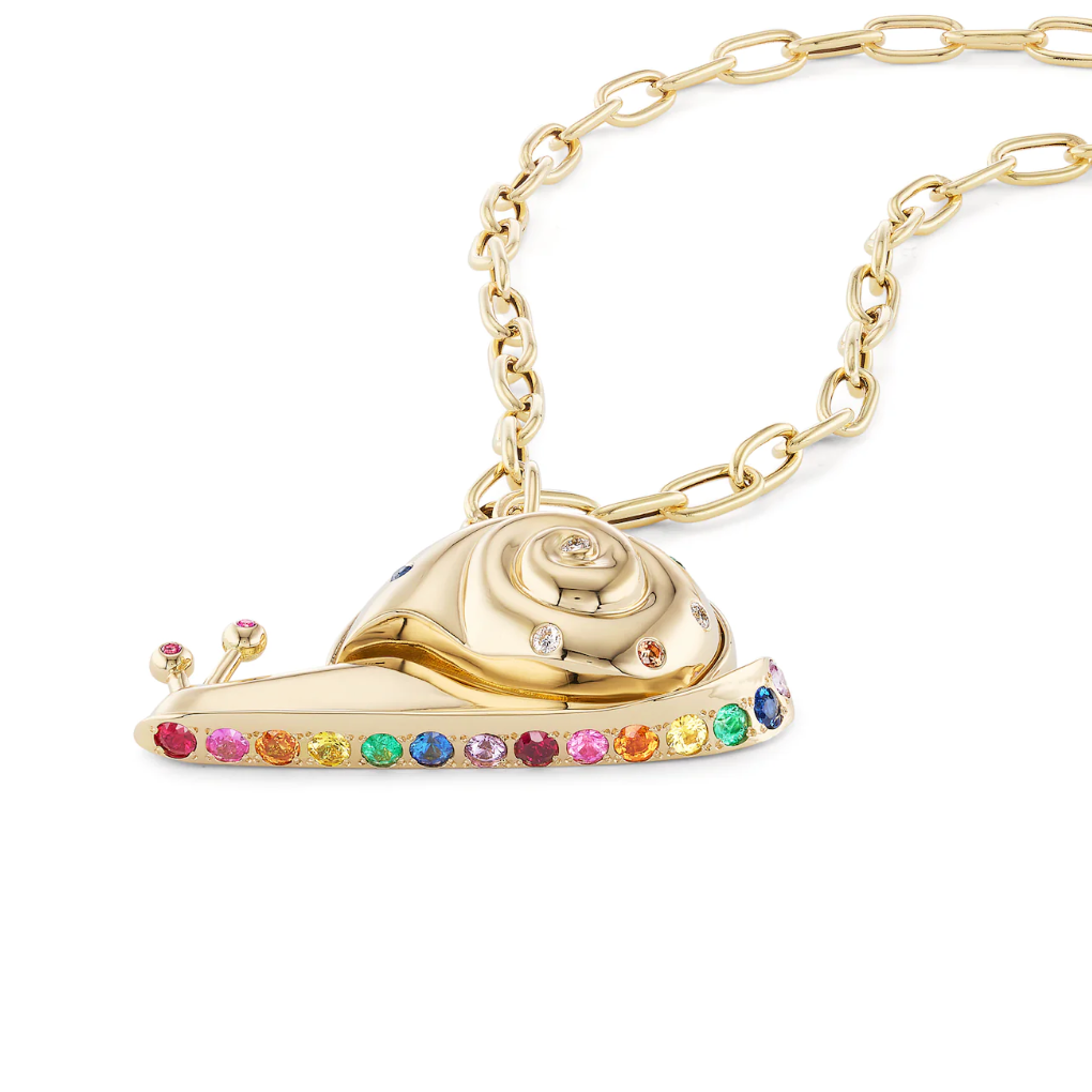 Large All Gold Snail Pendant with Pave Slime Bottom