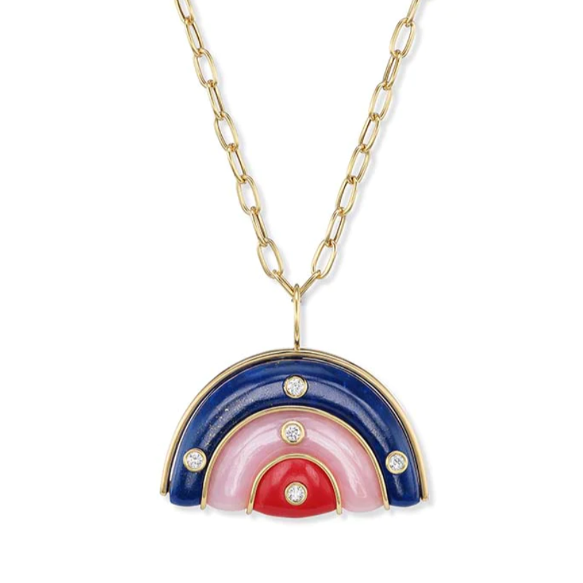 Medium Marianne Pendant with Lapis, Pink Opal, and Coral