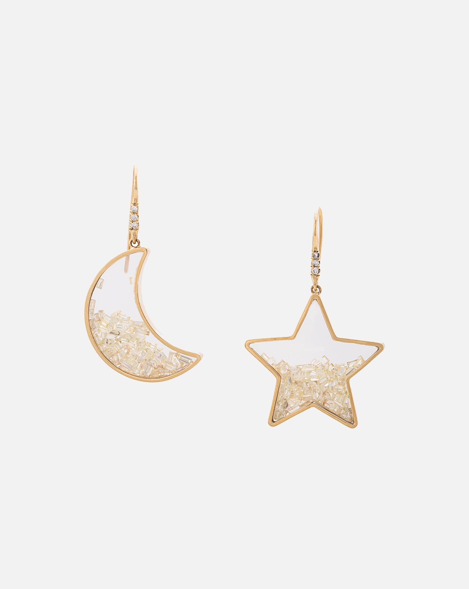 Mix and Match Earrings with White/Yellow Diamonds and White Sapphires - Yellow Gold