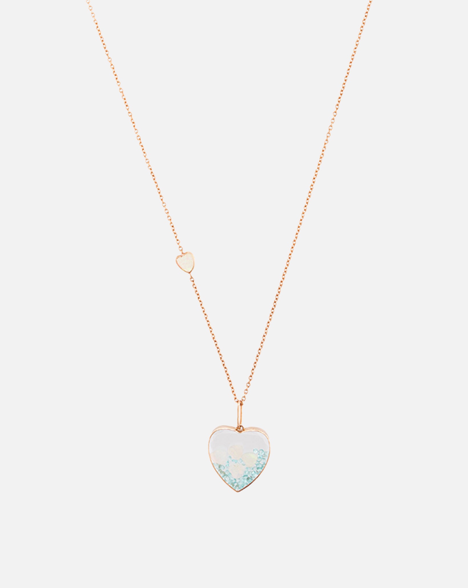 Heart Pendant with Paraiba Tournalines and Opals - Rose Gold