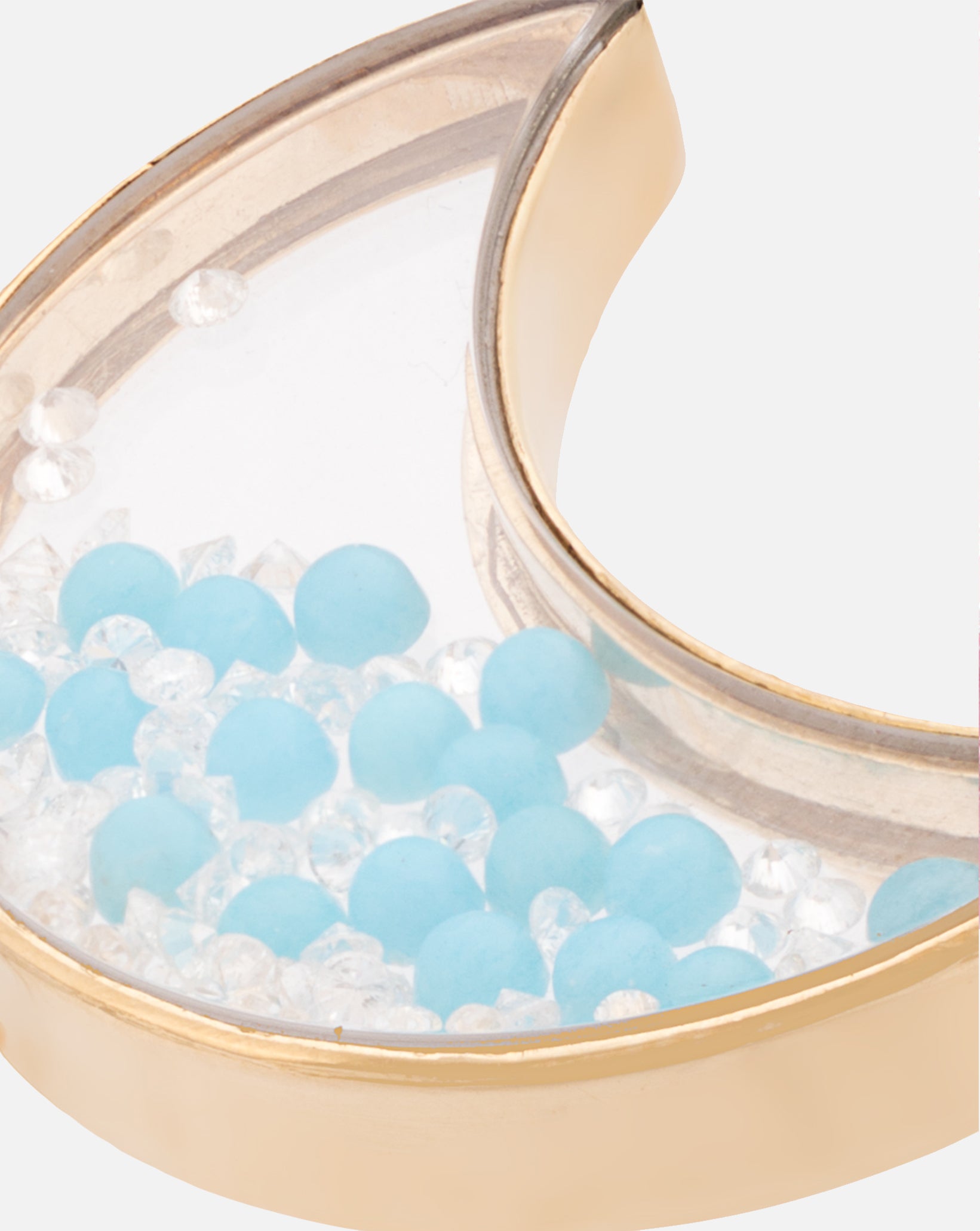 Moon Ring with Torquoises and White Sapphires - Yellow Gold