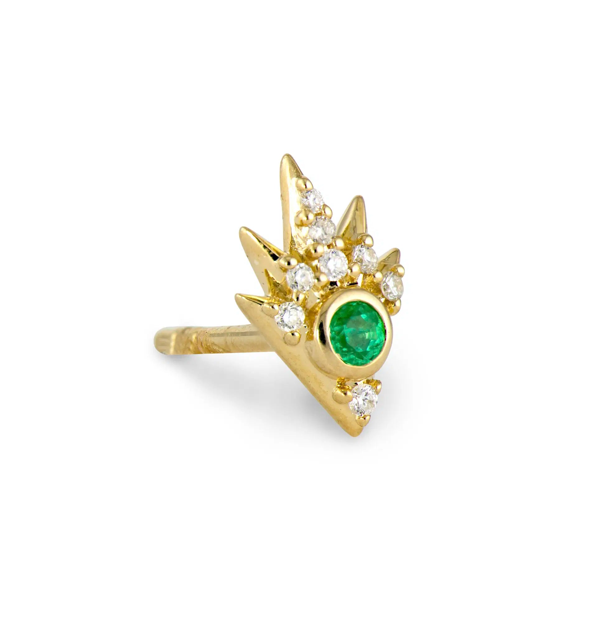 Single Shooting Star Diamond and Emerald Stud