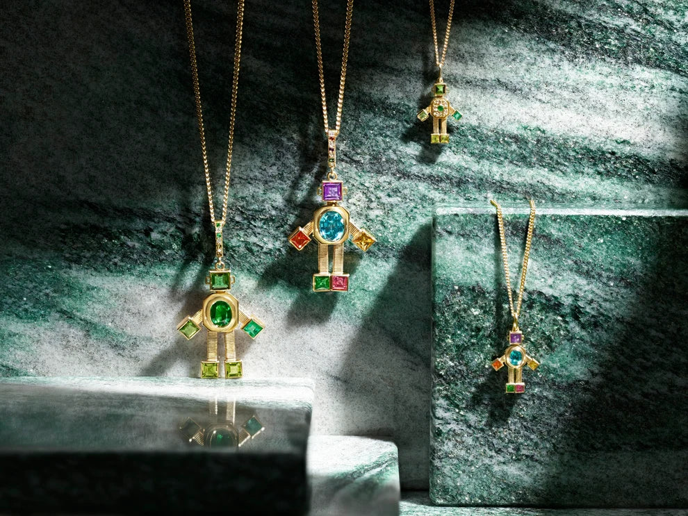 Vita Heart Van Robot Mini Pendant Multi Precious Stones