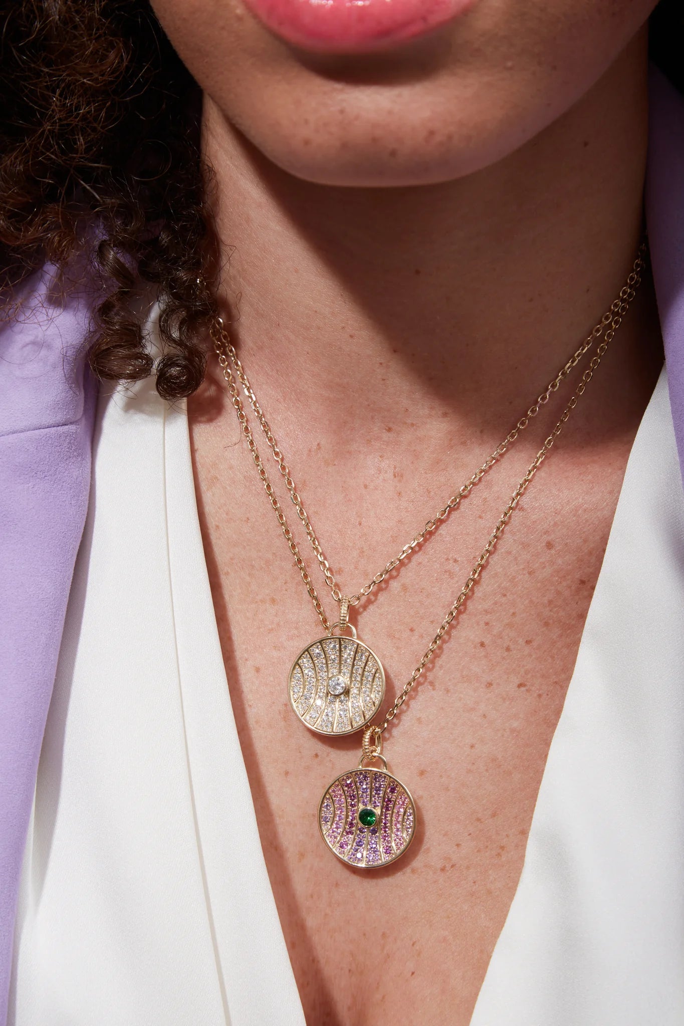 Revel Large Dimensional Pendant - Tsavorite, Amethyst, Rhodolite Garnet & Pink Sapphire