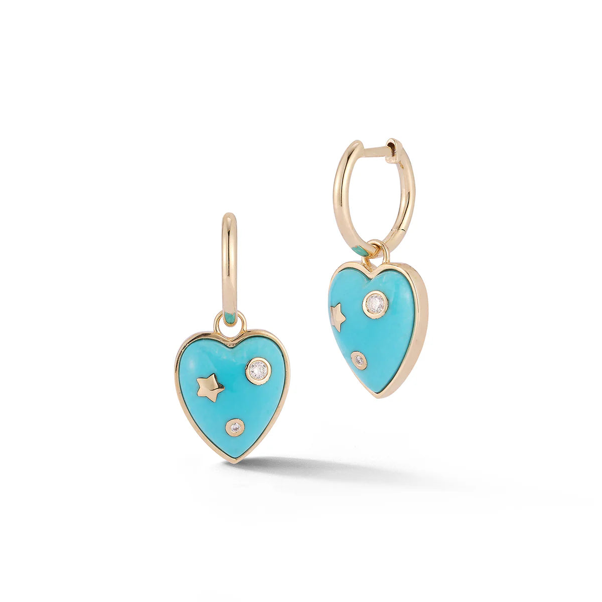 14K Gold Turquoise Anne Diamond Heart Huggie Earrings