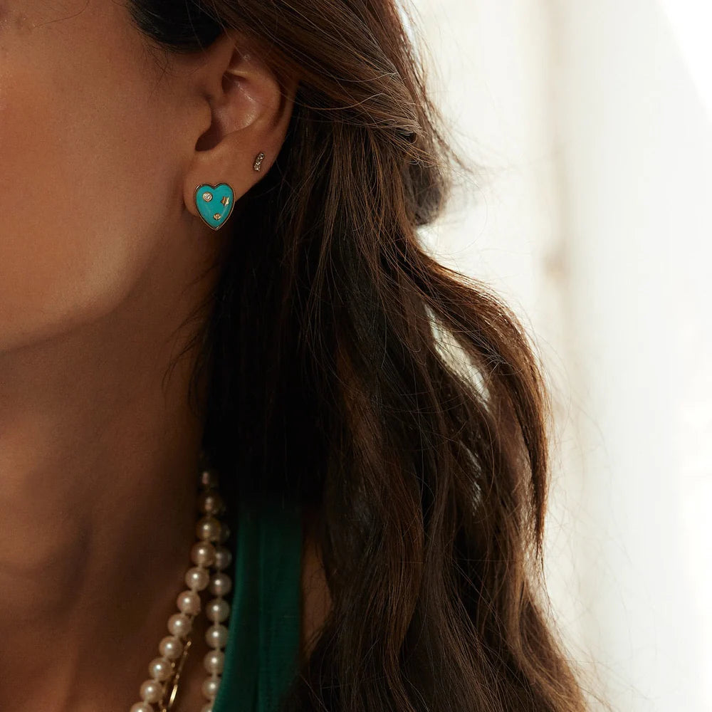 14K Gold Turquoise Anne Diamond Heart Stud Earring