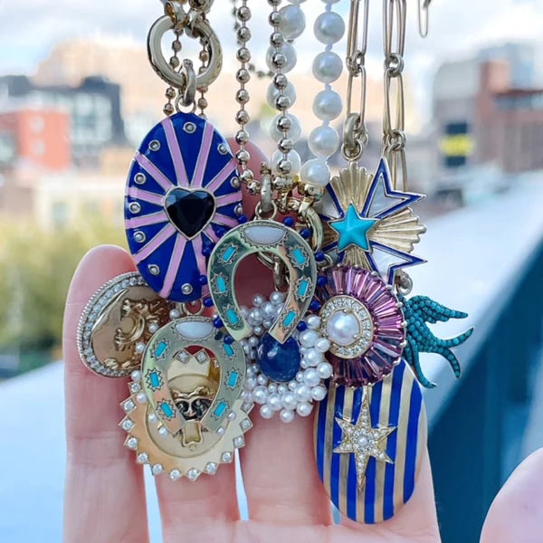 14K Gold Turquoise Opal & Lapis Holly Horseshoe Charm