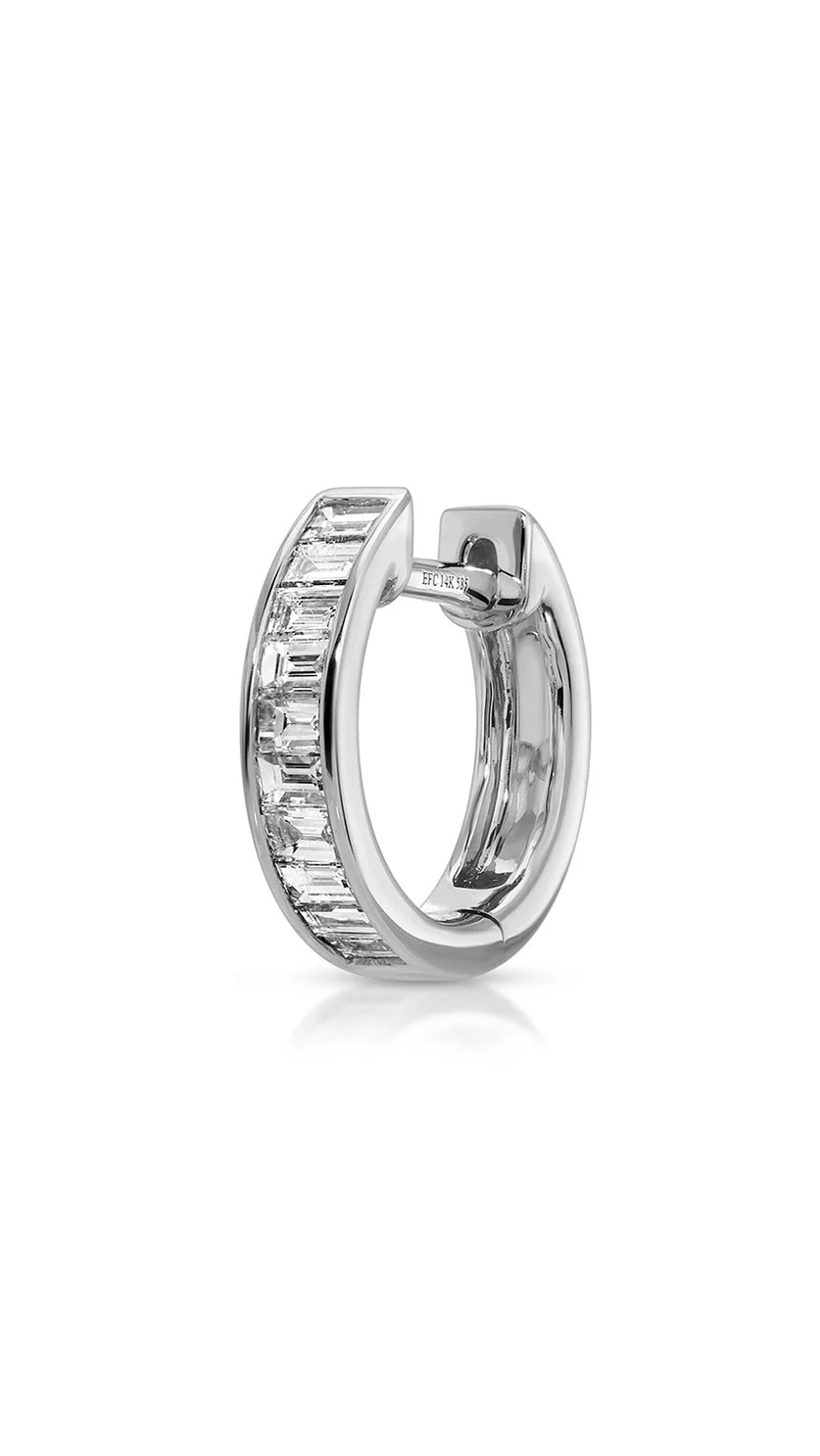 Channel Set Diamond Baguette Huggie Earrings