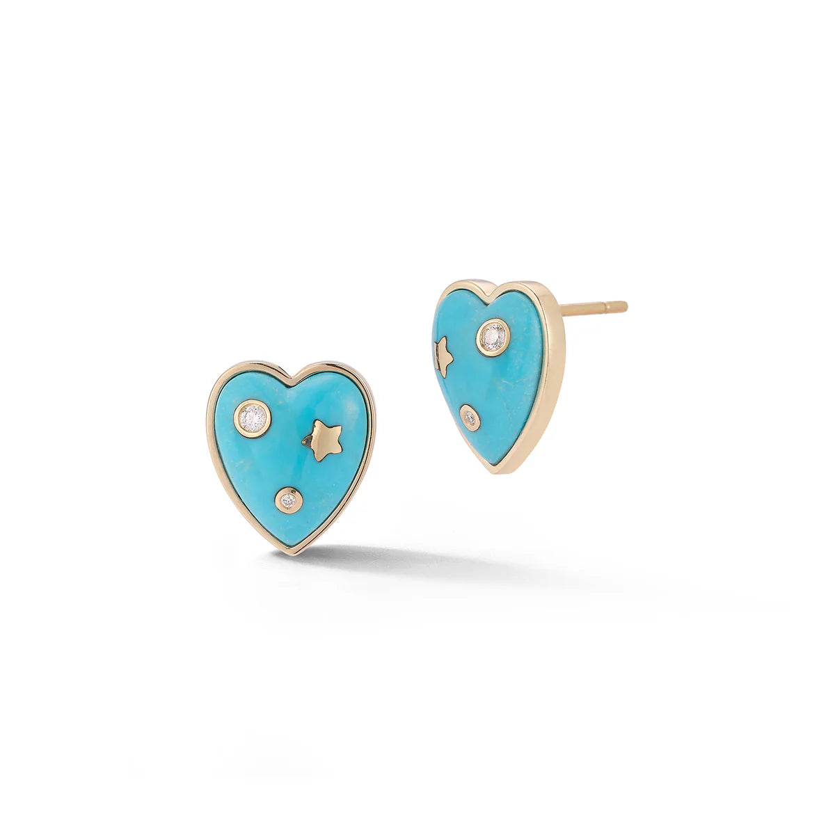 14K Gold Turquoise Anne Diamond Heart Stud Earring