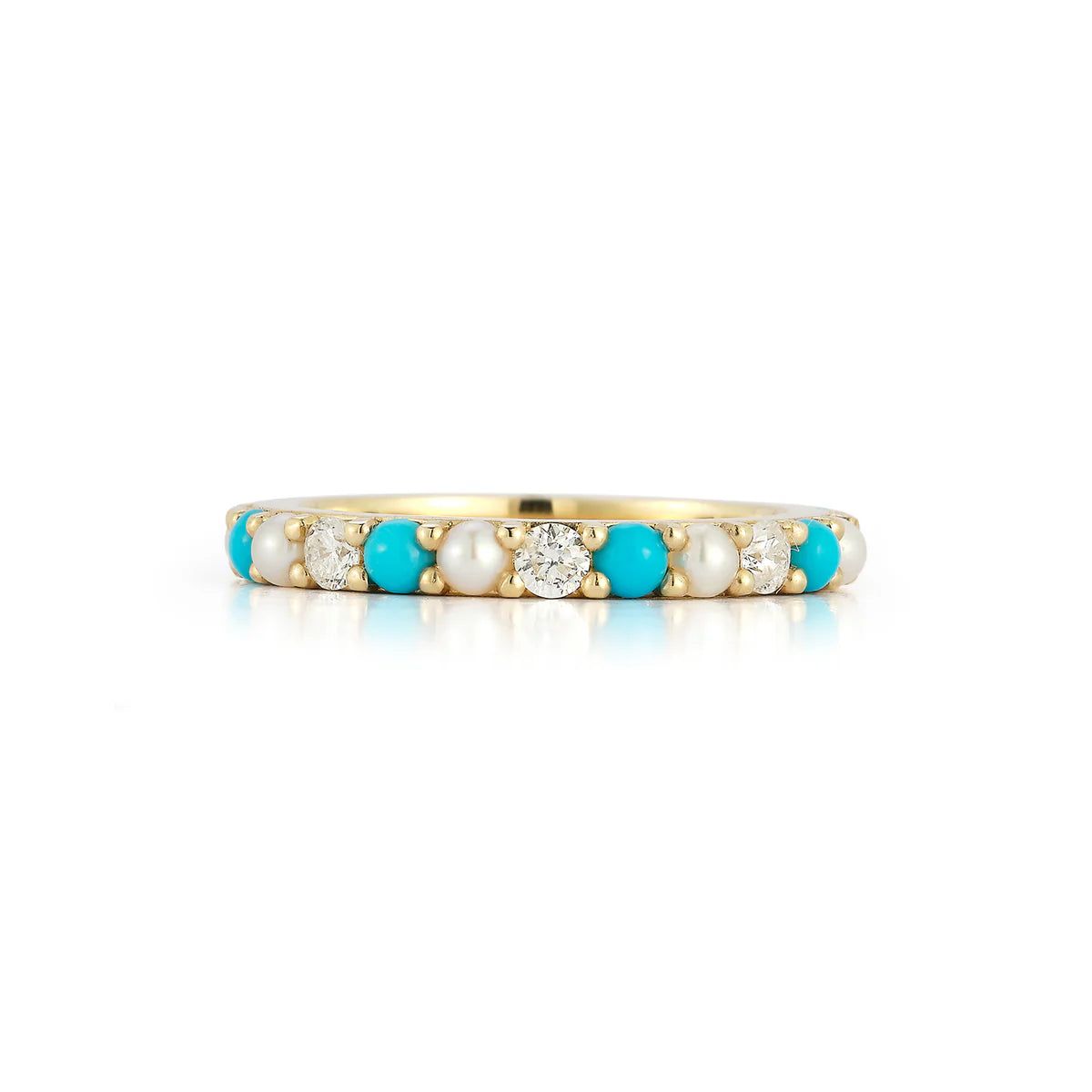 14K Gold Turquoise Diamond & Pearl Iris Ring