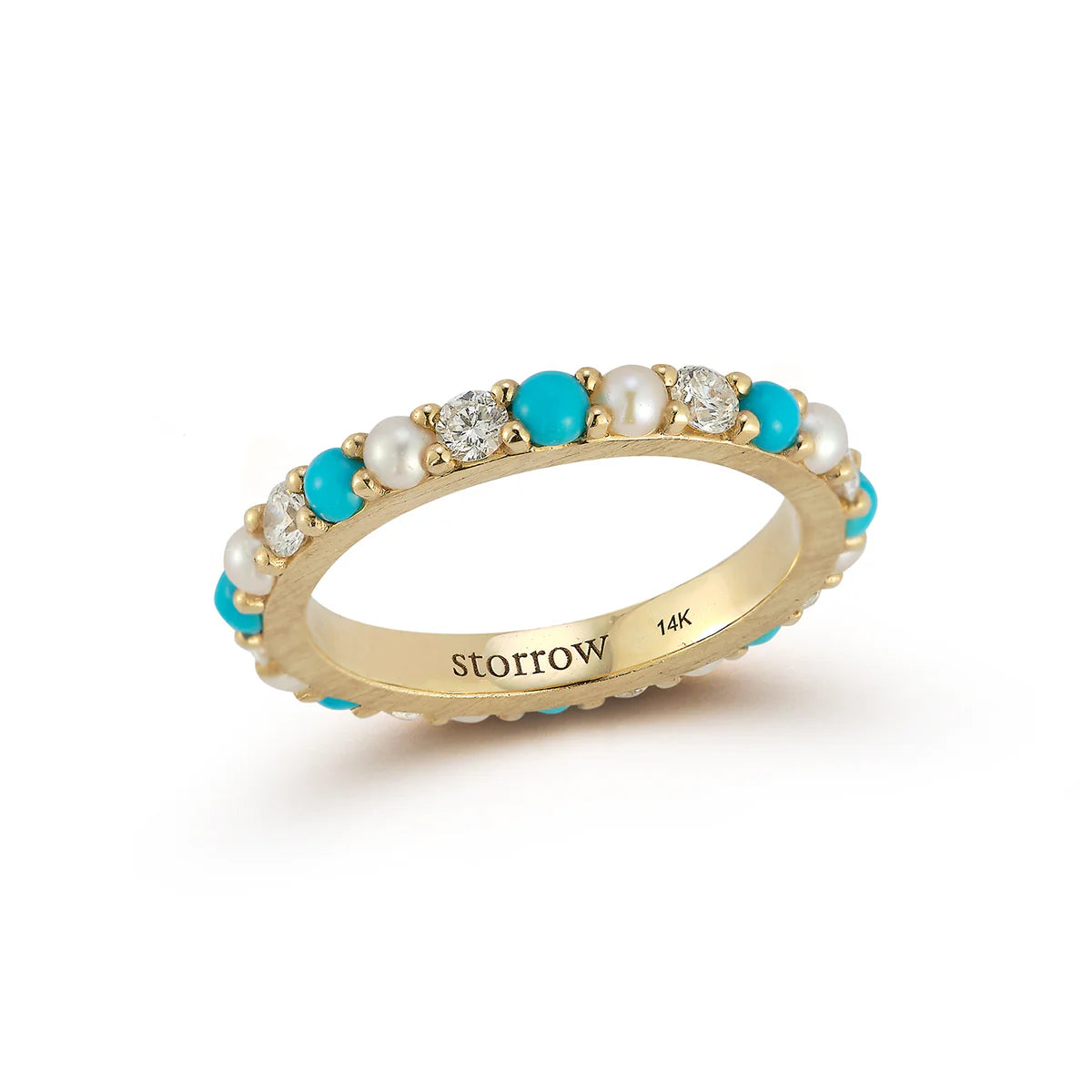 14K Gold Turquoise Diamond & Pearl Iris Ring