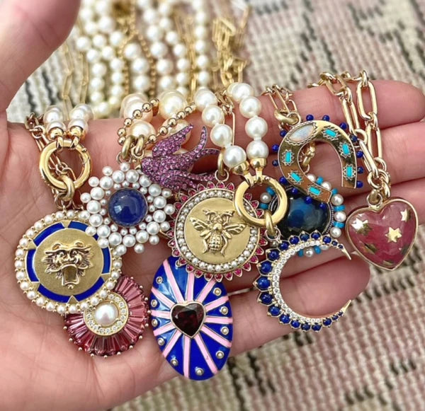 14K Gold Turquoise Opal & Lapis Holly Horseshoe Charm