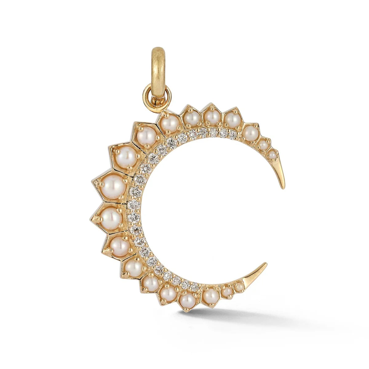 14K Gold Diamond & Pearl Crescent Moon Estelle Charm