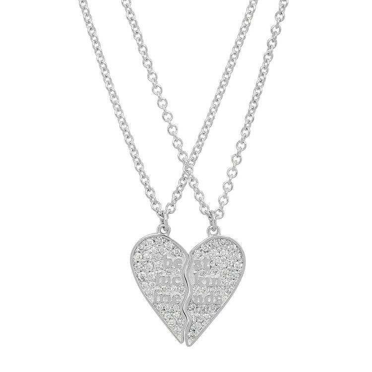 Mini Best Fuckin Friends (2 Piece) Heart Necklaces with Diamonds