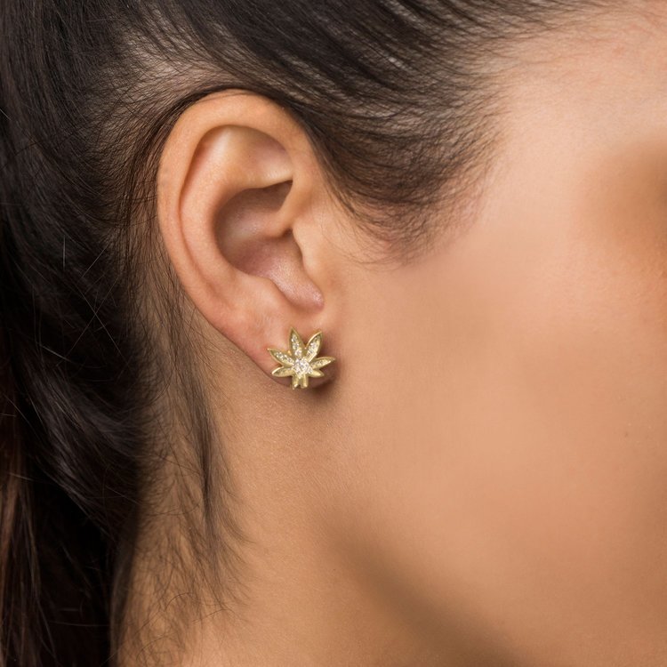 Cannabis Stud Earrings with Diamonds