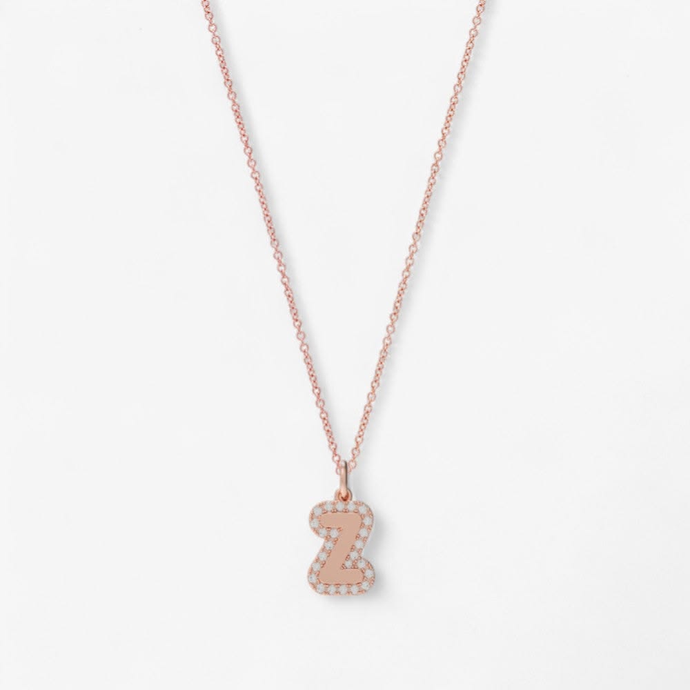Large Bubble Initial Charm with Pave Outline Necklace