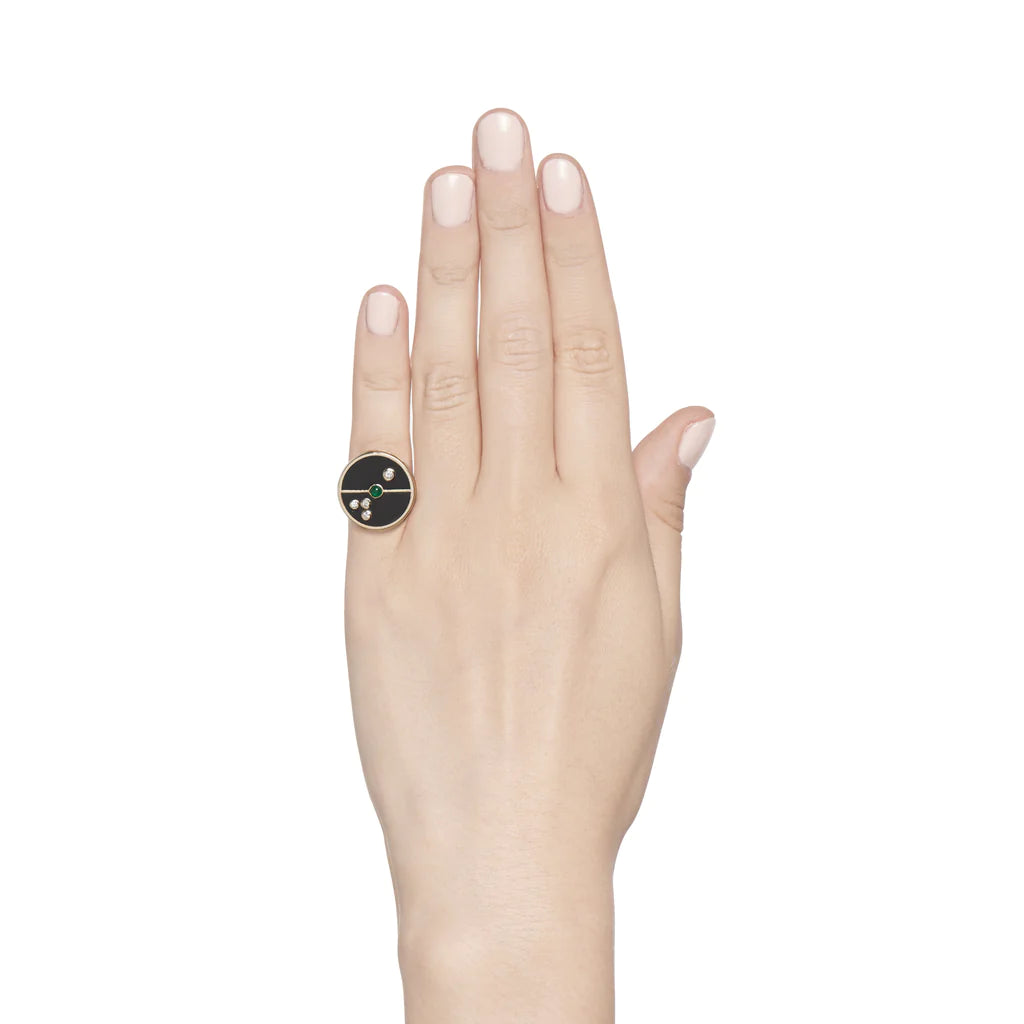 Dark Mother of Pearl & Mint Garnet Compass Signet Ring