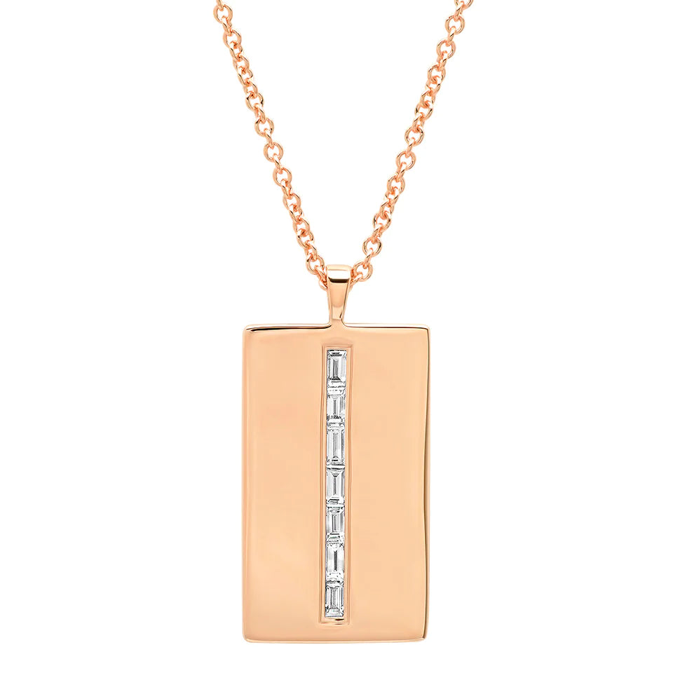 Diamond Baguette Dog Tag Necklace