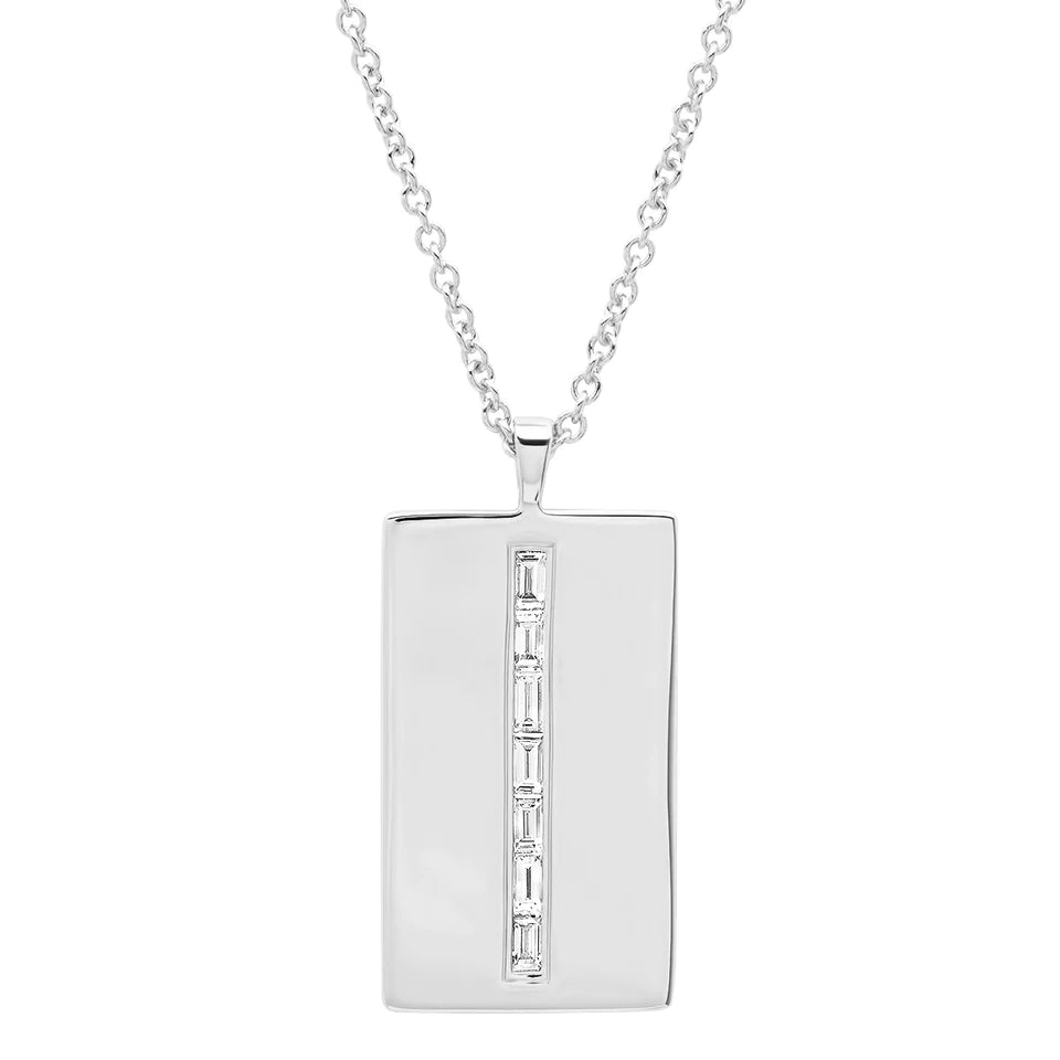 Diamond Baguette Dog Tag Necklace