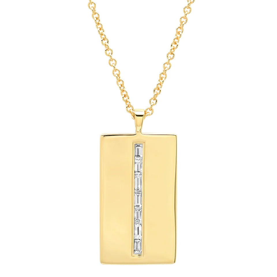 Diamond Baguette Dog Tag Necklace