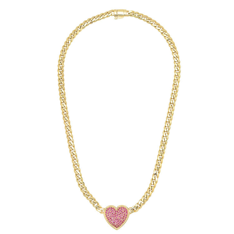 Ruby Heart on Thick Chain Necklace