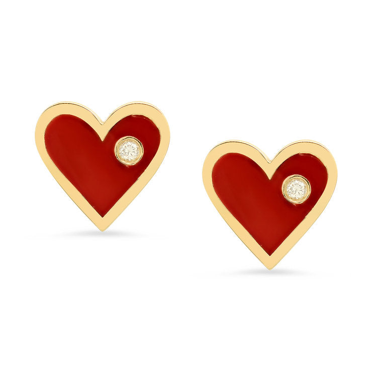 Diamond Enamel Heart Stud Earrings