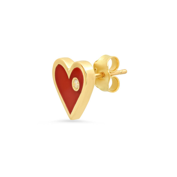 Diamond Enamel Heart Stud Earrings