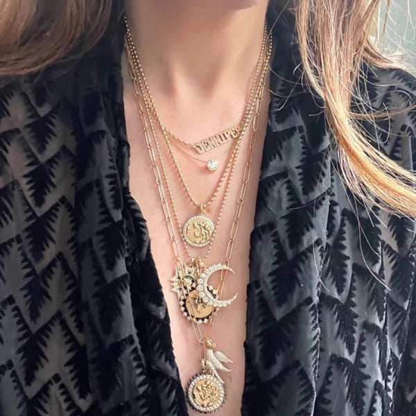 14K Gold Diamond Crescent Moon Estelle Charm