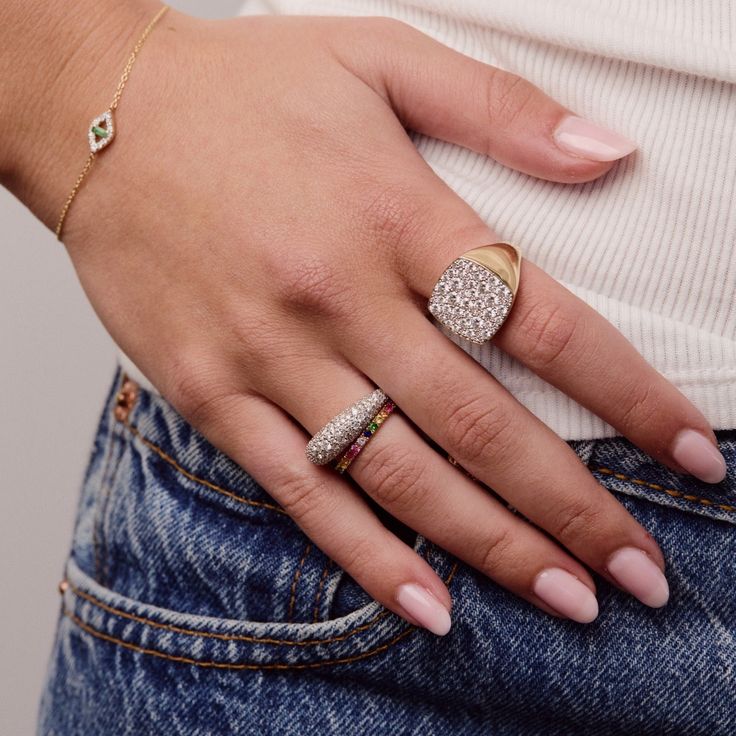 Diamond Crescent Domed Ring