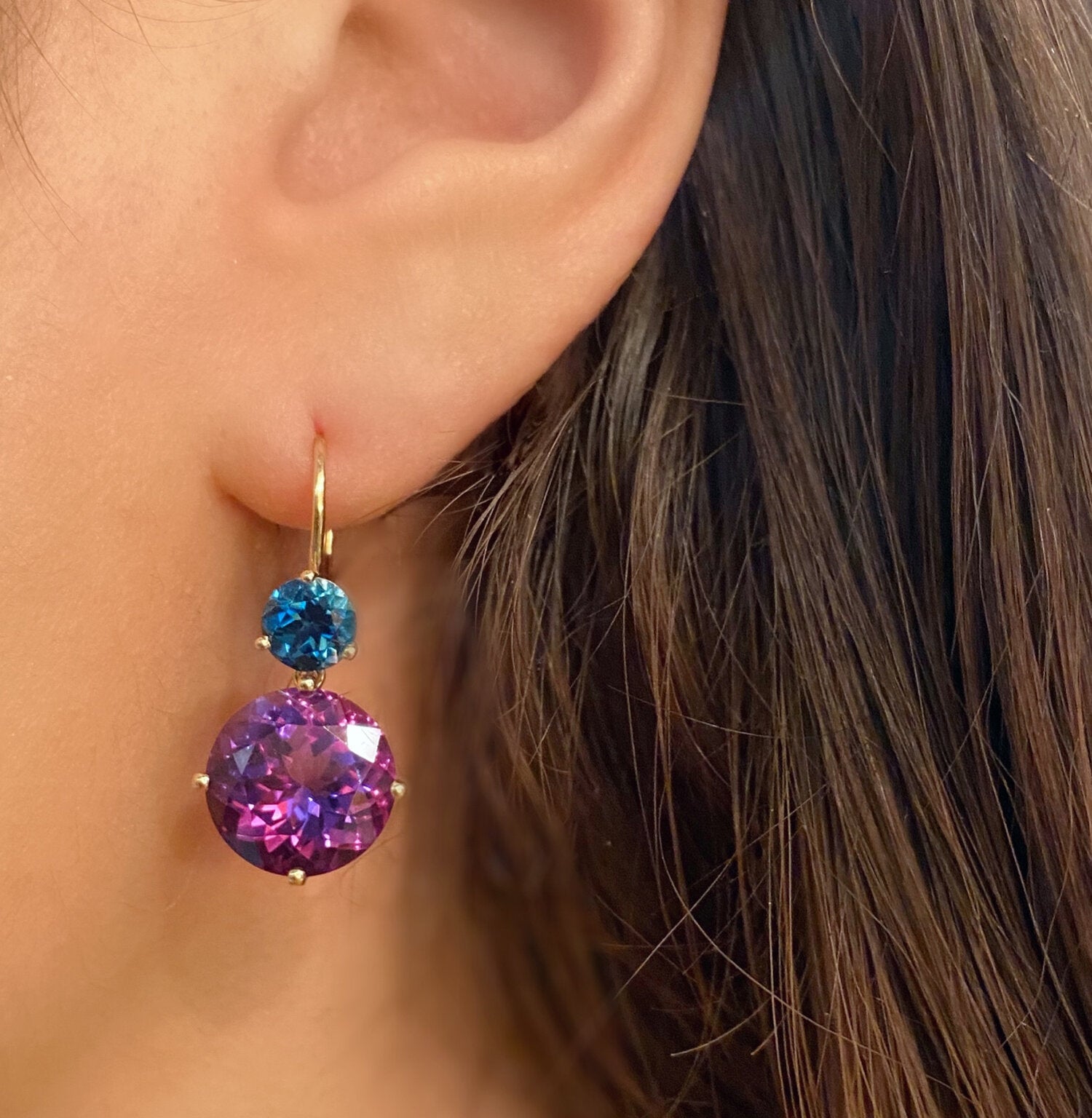 Twinkle Twinkle Large Double Drop Earrings with Dark Amethyst and London Blue Topaz