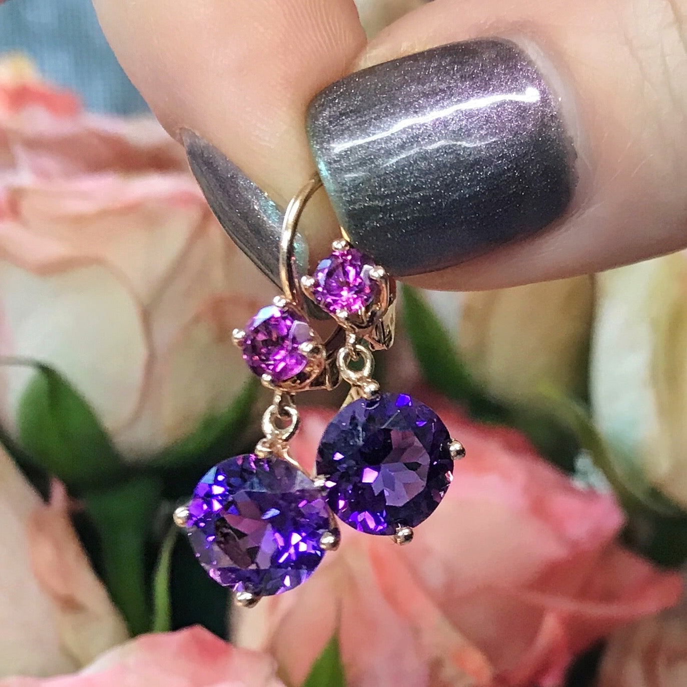 Twinkle Twinkle Petite Double Drop Earrings with Amethyst