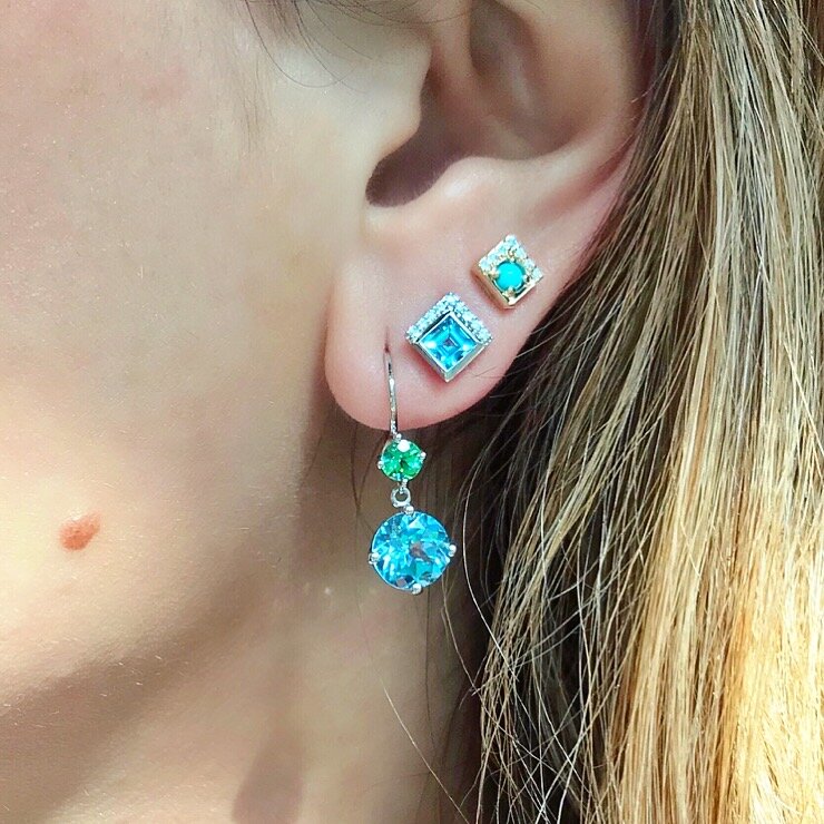 Twinkle Twinkle Petite Double Drop Earrings with Blue Topaz