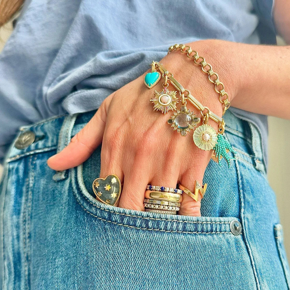 14K Gold Elongated Book Line 7" Ernie Chain Bracelet